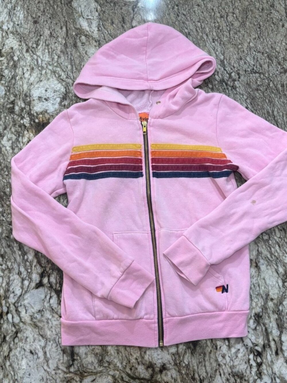 Aviator Nation Pink Rainbow Stripe Zip Hoodie Girls
